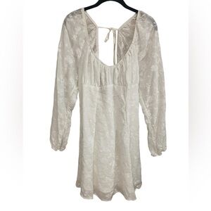 White Dress W/ Sheer Lace Long Sleeves Womens Size Large Cottage Core Boho